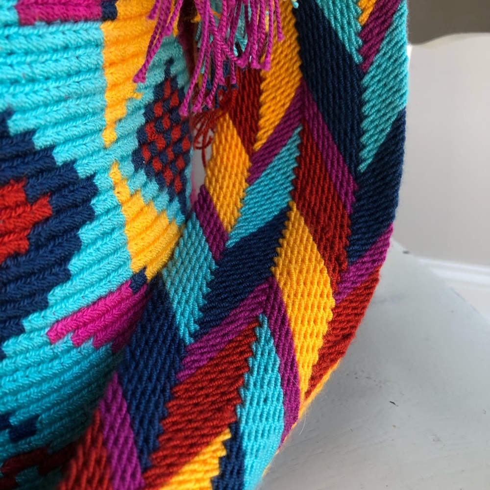 New: Wayuu Mochila Tasseled Cotton Drawstring Bucket Bag - Picture 11 of 12